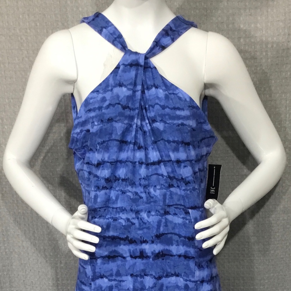 INC blue printed keyhole Maxi Dress Size L #0562/3